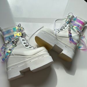 🕷DEMONIA🕷 | Eternal-115 White Platform Rave Ankle Boots